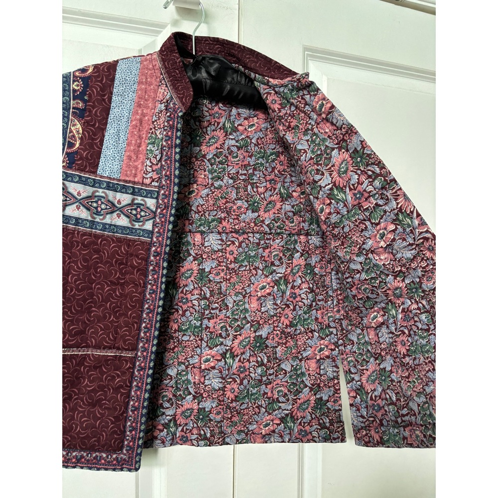 Vintage Suttles and Seawinds Quilted Patchwork Vest Burgundy Floral Boho Canada - Picture 2 of 9